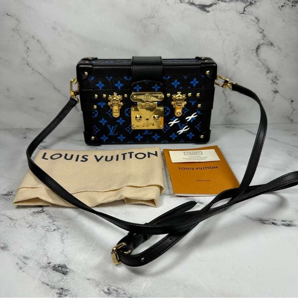 Louis Vuitton Petite Malle Trunk Crossbody shoulder bag Blue/Black Monogram LV